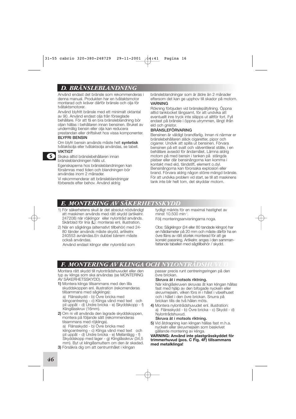 D. bränsleblandning, 46 l | McCulloch Euromac D321/34cc User Manual | Page 52 / 96