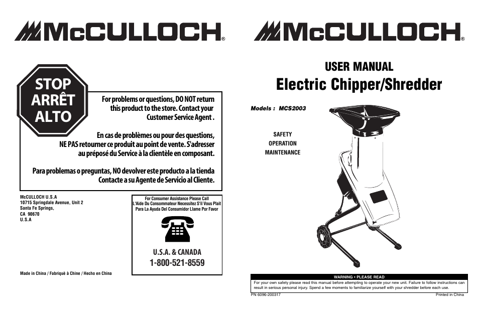 McCulloch 6096-200317 User Manual | 19 pages