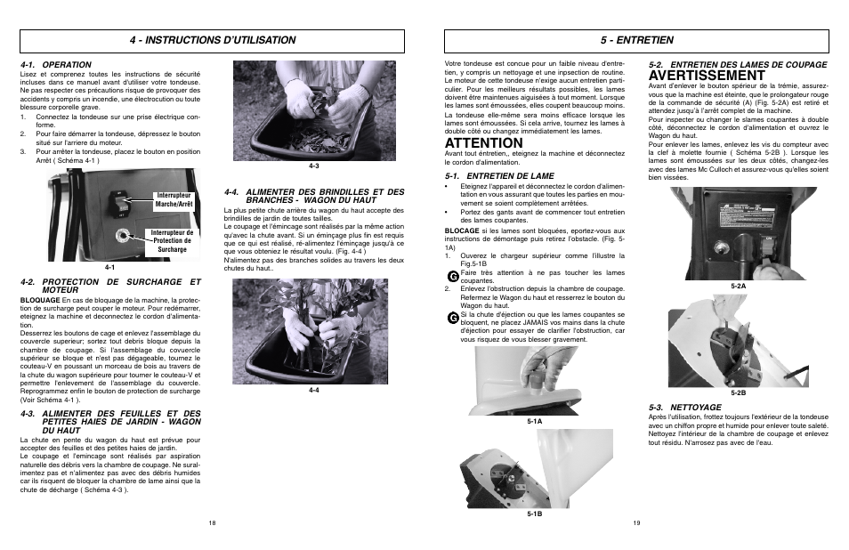 Attention, Avertissement, 4 - instructions d’utilisation | 5 - entretien | McCulloch 6096-200317 User Manual | Page 10 / 19