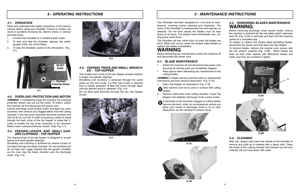 Warning, 4 - operating instructions, 5 - maintenance instructions | McCulloch 6096-200317 User Manual | Page 5 / 19