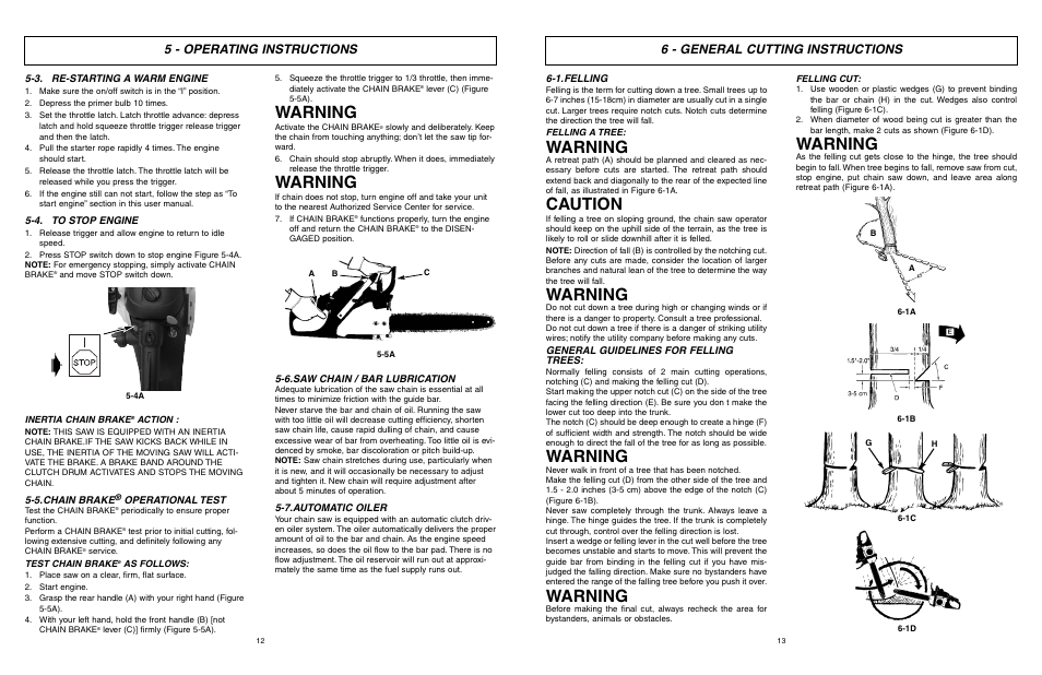 Warning, Caution, 5 - operating instructions | 6 - general cutting instructions | McCulloch 9096311037 User Manual | Page 7 / 37