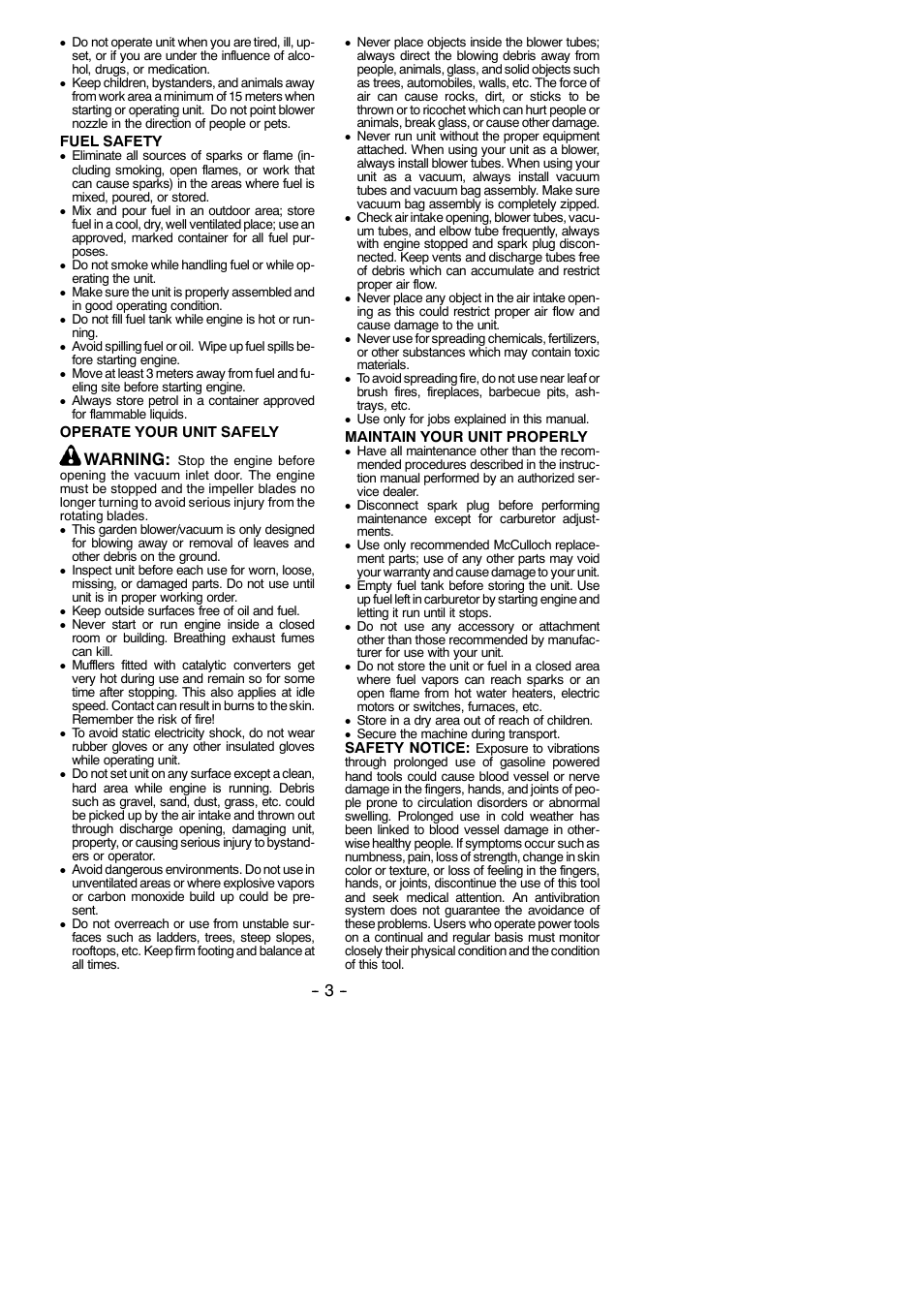 Warning | McCulloch MAC GBV 325 User Manual | Page 3 / 12