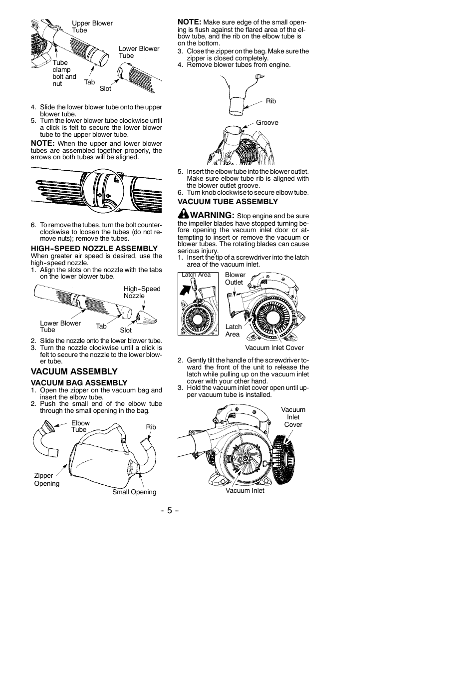 Vacuum assembly, Warning | McCulloch MAC GBV 325 User Manual | Page 5 / 12