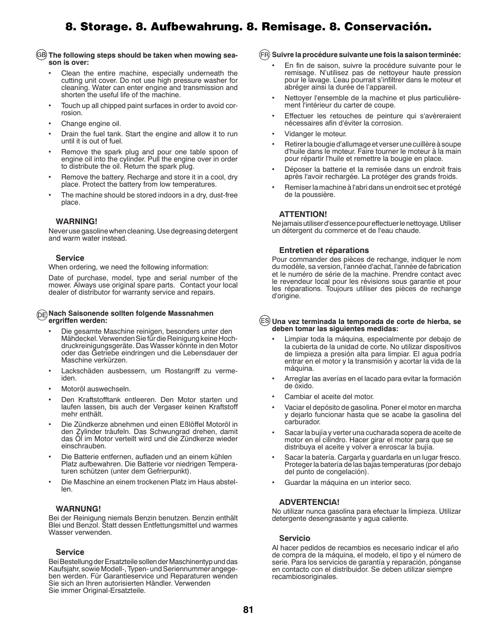 McCulloch 96041016500 User Manual | Page 81 / 84