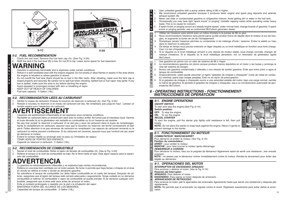 Warning, Avertissement, Advertencia | McCulloch 7096-FG5733 User Manual | Page 13 / 30