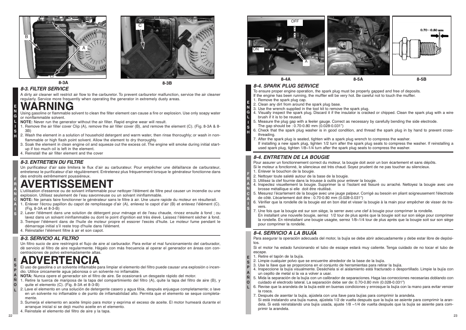 Avertissement, Advertencia, Warning | McCulloch 7096-FG5733 User Manual | Page 22 / 30