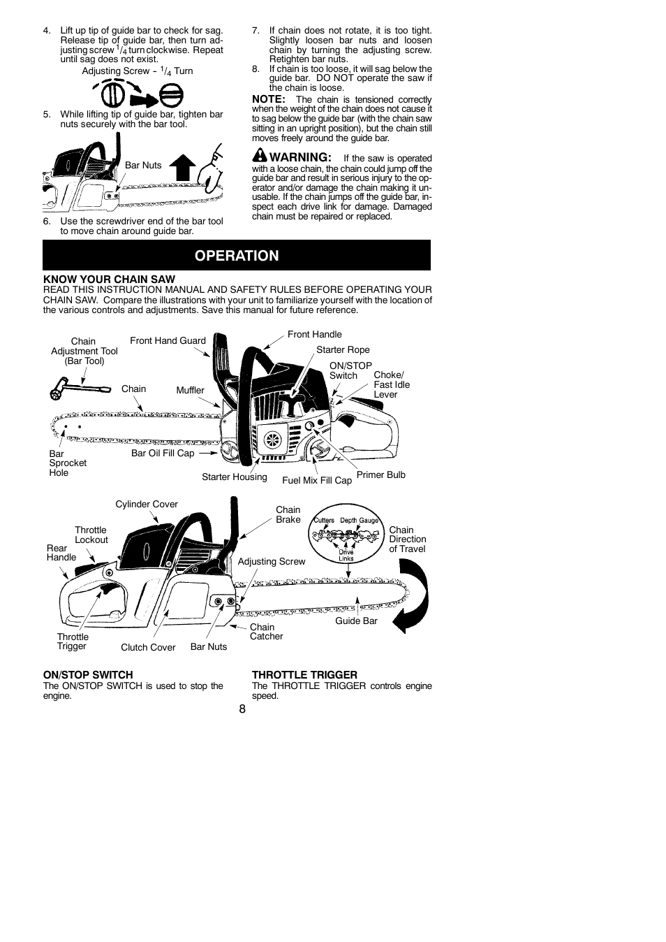 Operation, Warning | McCulloch 115377027 User Manual | Page 8 / 20