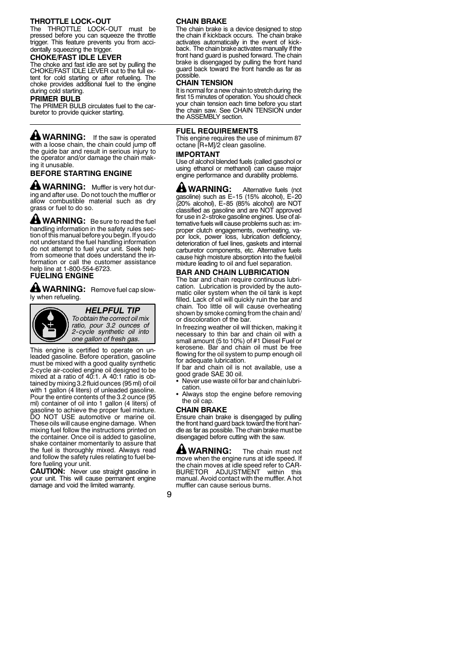 Warning, Helpful tip | McCulloch 115377027 User Manual | Page 9 / 20