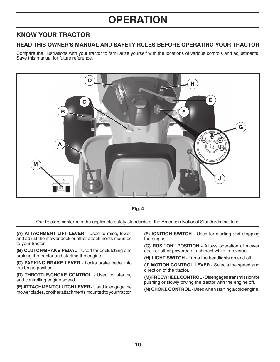 Operation, Know your tractor | McCulloch M17538H User Manual | Page 10 / 32