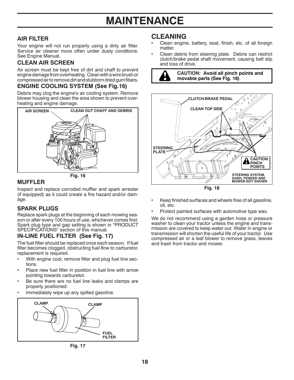 Maintenance, Cleaning | McCulloch M17538H User Manual | Page 18 / 32