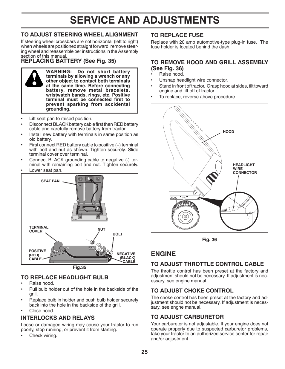 Service and adjustments, Engine | McCulloch M17538H User Manual | Page 25 / 32