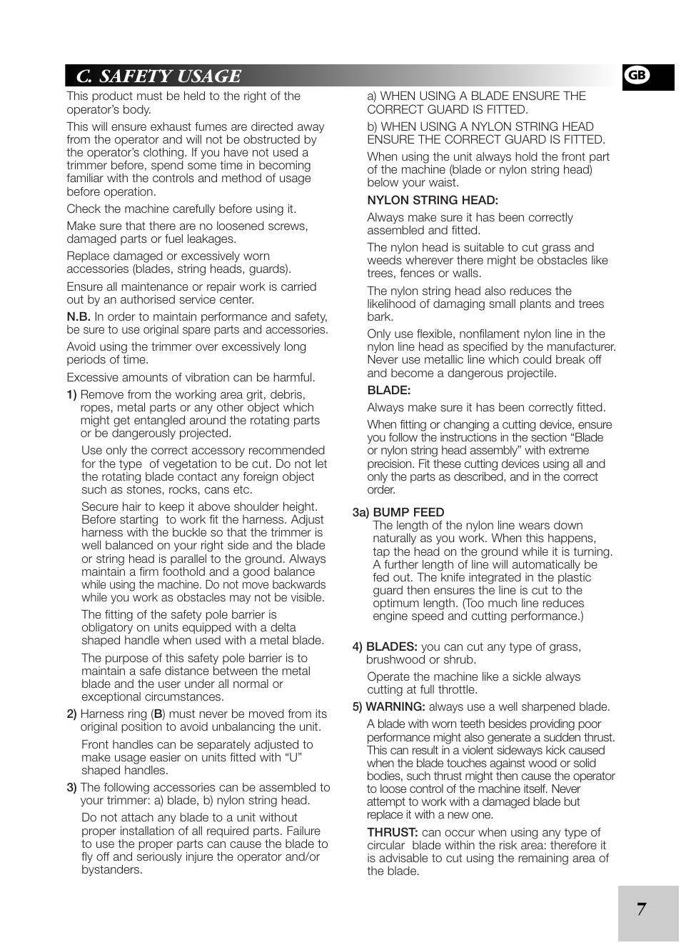 C. safety usage | McCulloch Cabrio 246/25 cc User Manual | Page 9 / 12