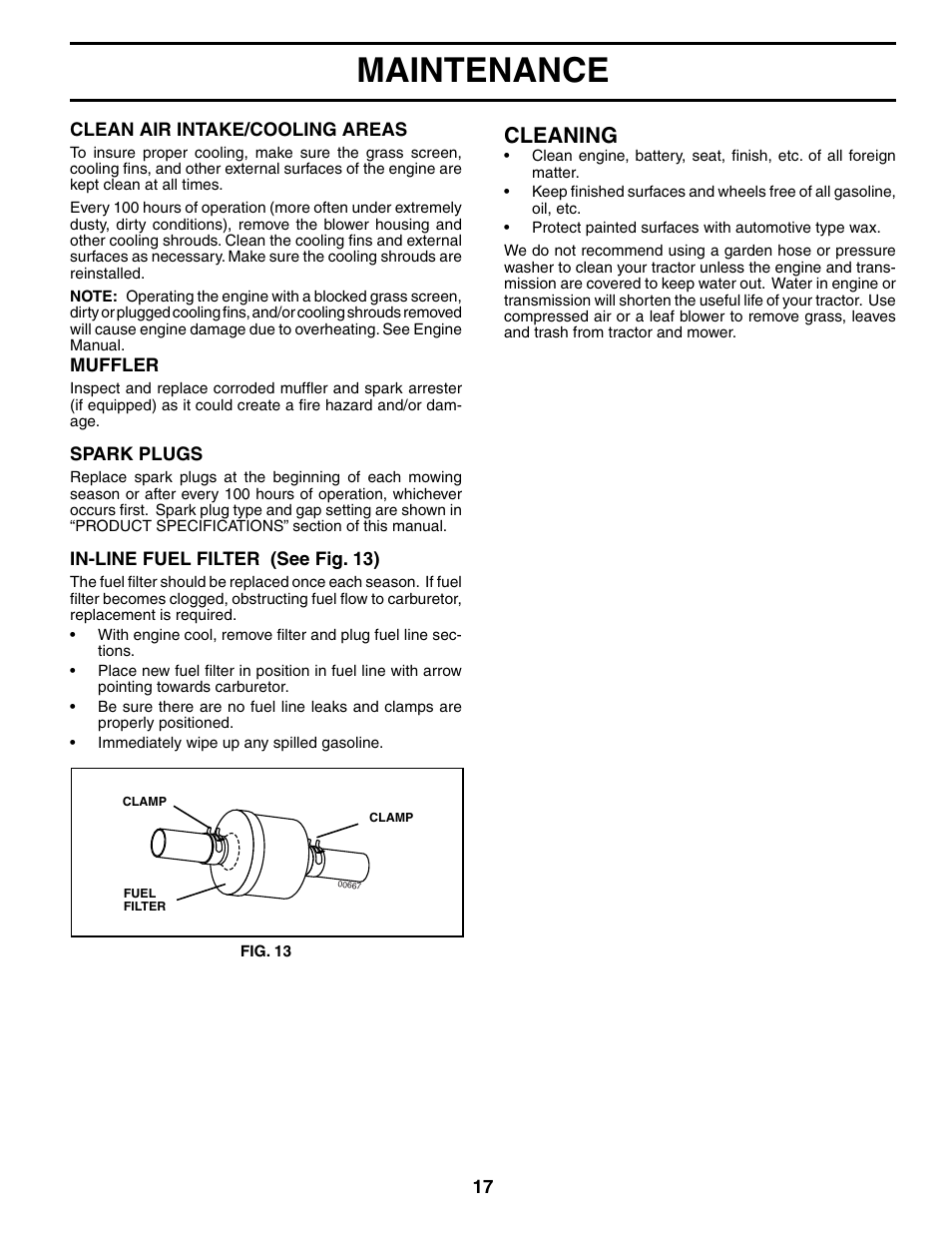 Maintenance, Cleaning | McCulloch MC1538ST User Manual | Page 17 / 44