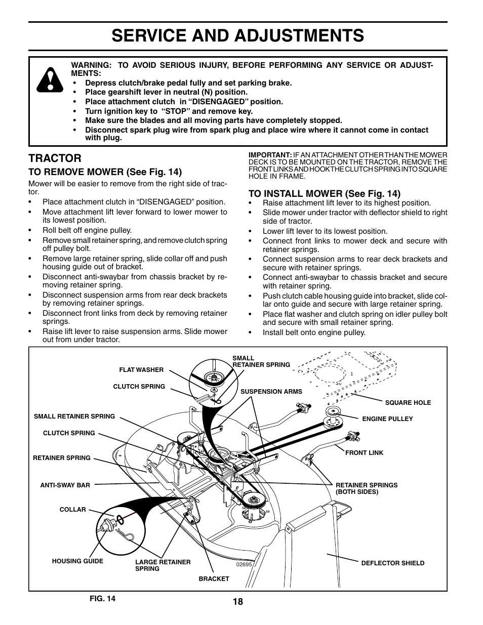 Service and adjustments, Tractor | McCulloch MC1538ST User Manual | Page 18 / 44
