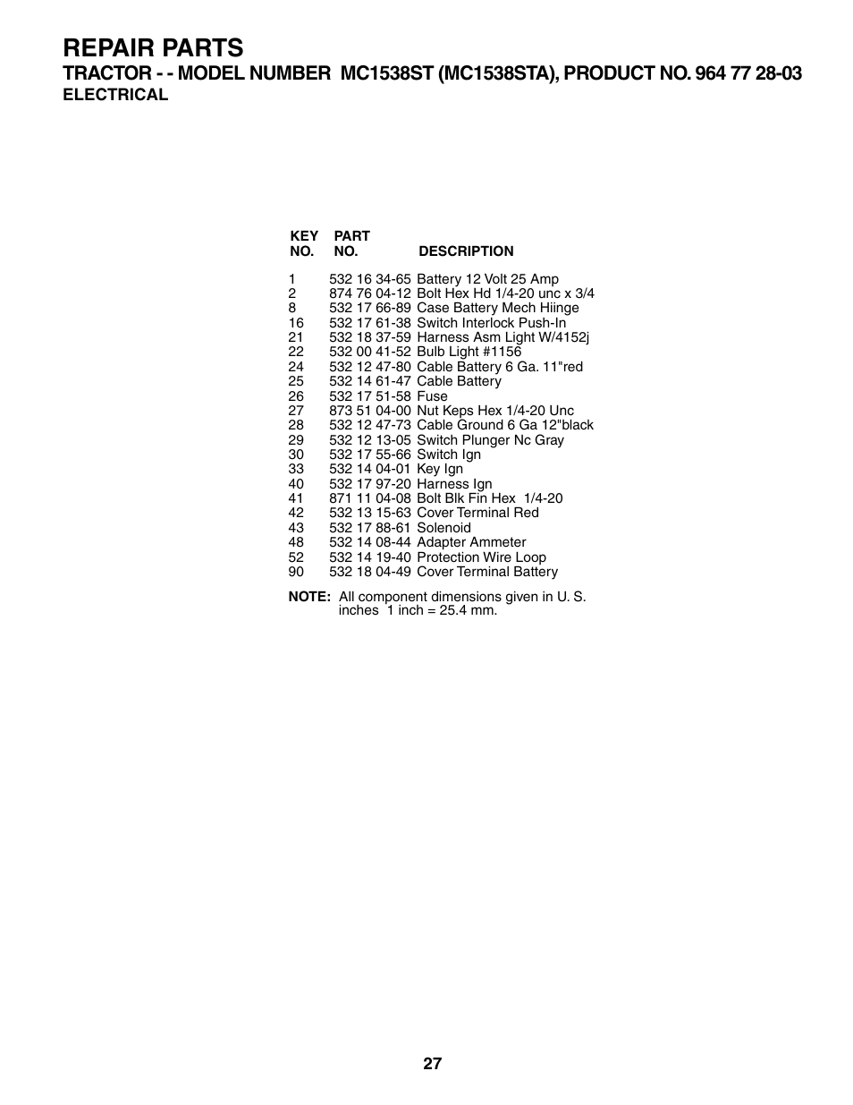 Repair parts | McCulloch MC1538ST User Manual | Page 27 / 44