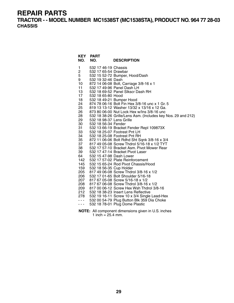 Repair parts | McCulloch MC1538ST User Manual | Page 29 / 44