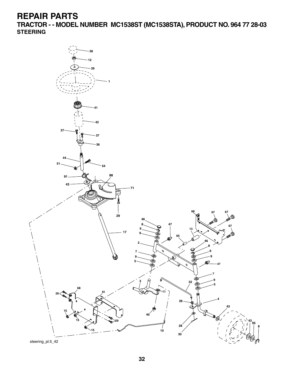 Repair parts, Steering | McCulloch MC1538ST User Manual | Page 32 / 44