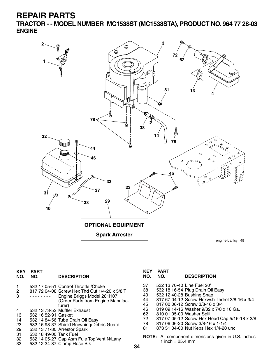 Repair parts | McCulloch MC1538ST User Manual | Page 34 / 44