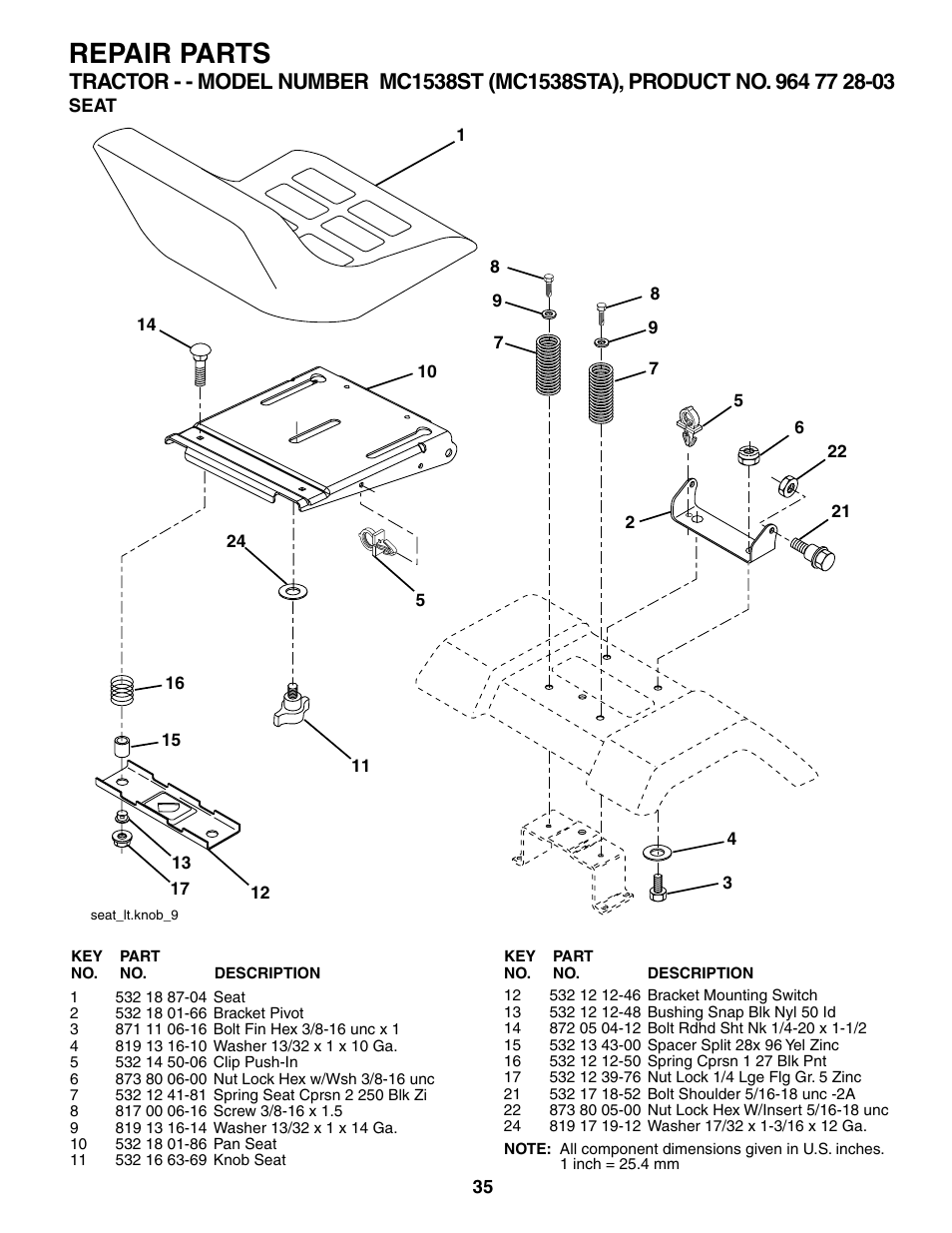Repair parts | McCulloch MC1538ST User Manual | Page 35 / 44