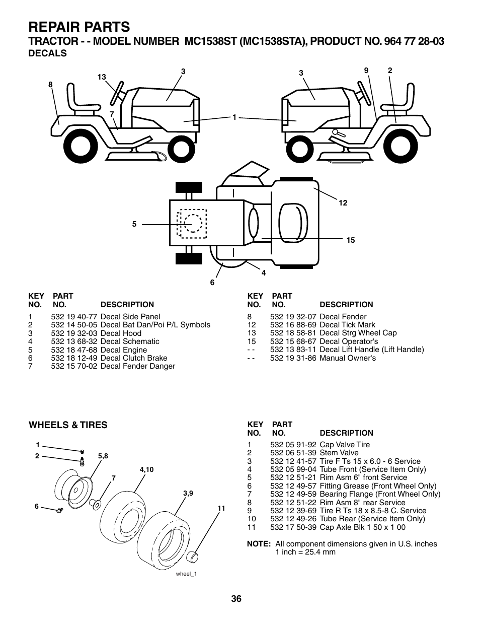 Repair parts | McCulloch MC1538ST User Manual | Page 36 / 44