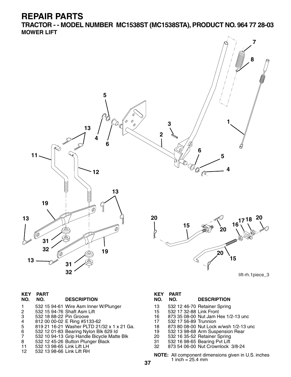 Repair parts | McCulloch MC1538ST User Manual | Page 37 / 44
