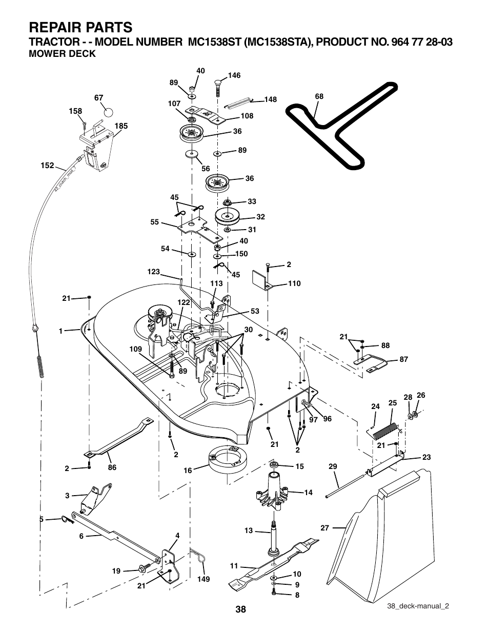 Repair parts, Mower deck | McCulloch MC1538ST User Manual | Page 38 / 44