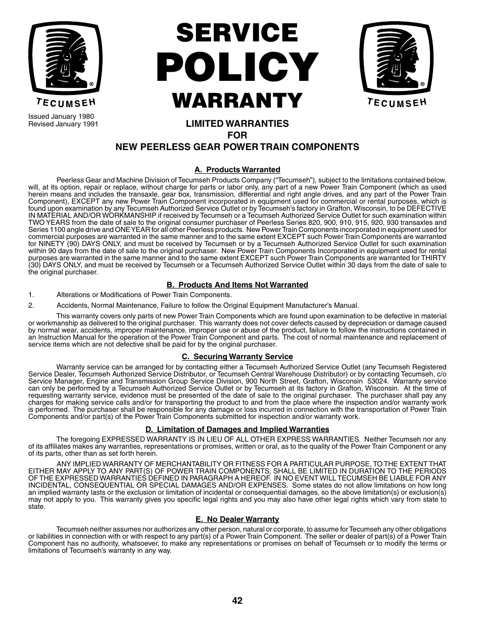 Policy, Service, Warranty | McCulloch MC1538ST User Manual | Page 42 / 44