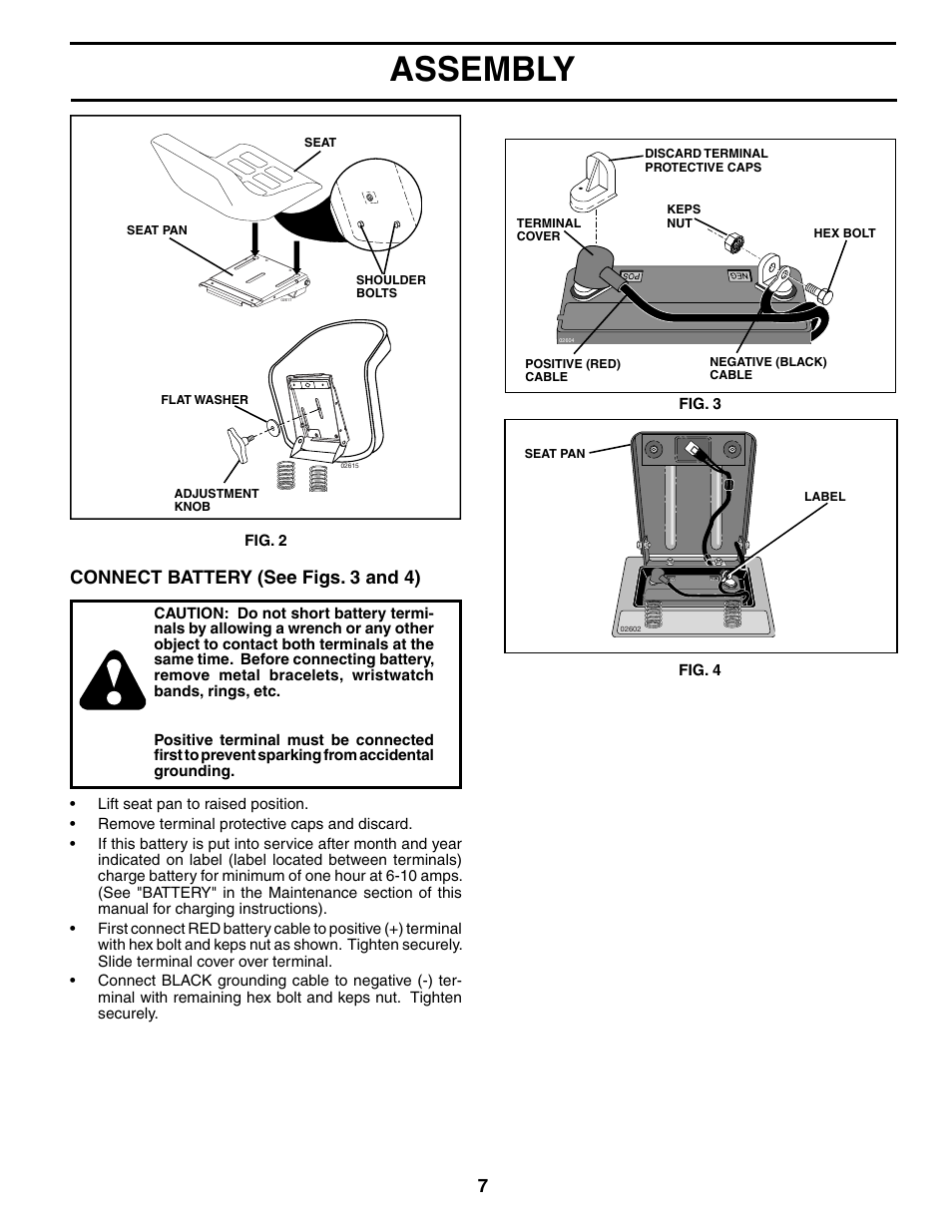 Assembly, Connect battery (see figs. 3 and 4) | McCulloch MC1538ST User Manual | Page 7 / 44