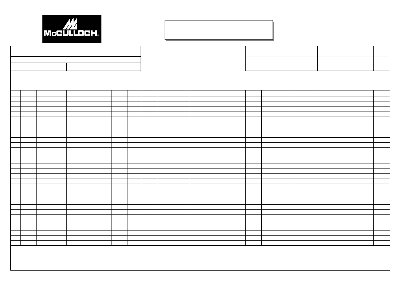Service spare parts list | McCulloch 41BY46NQ077 User Manual | Page 2 / 2
