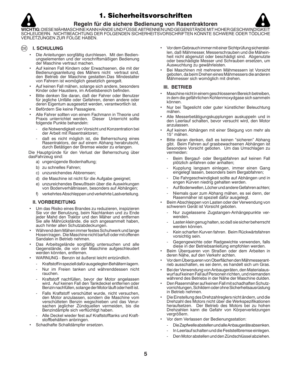 Sicherheitsvorschriften | McCulloch 532 43 86-30 User Manual | Page 5 / 92