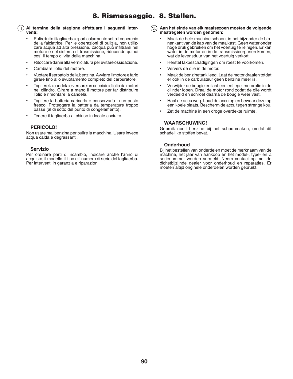 Rismessaggio. 8. stallen | McCulloch 532 43 86-30 User Manual | Page 90 / 92