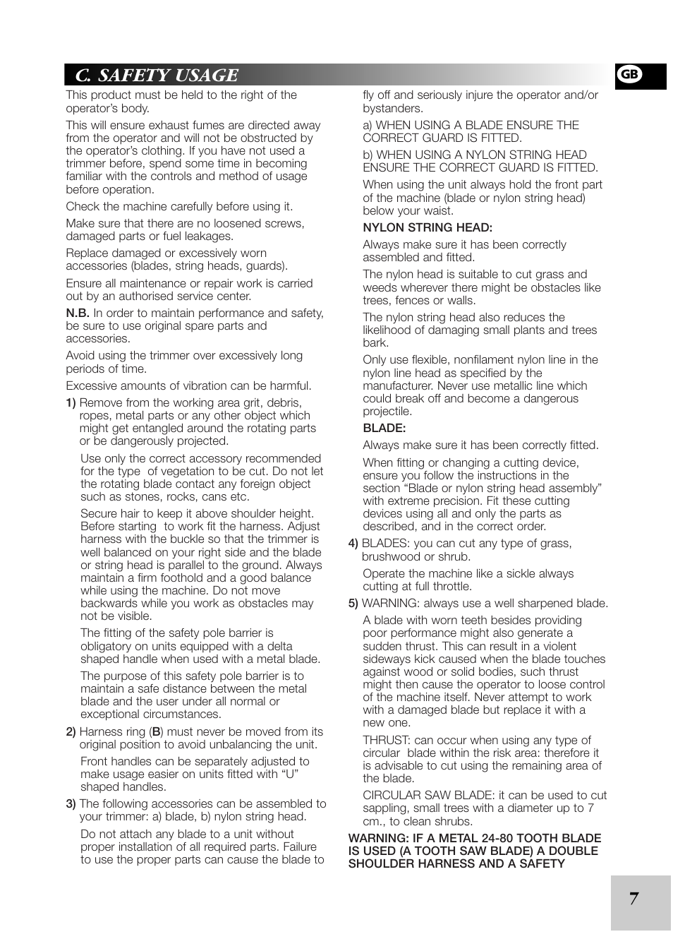 C. safety usage | McCulloch 95390034200 User Manual | Page 9 / 13