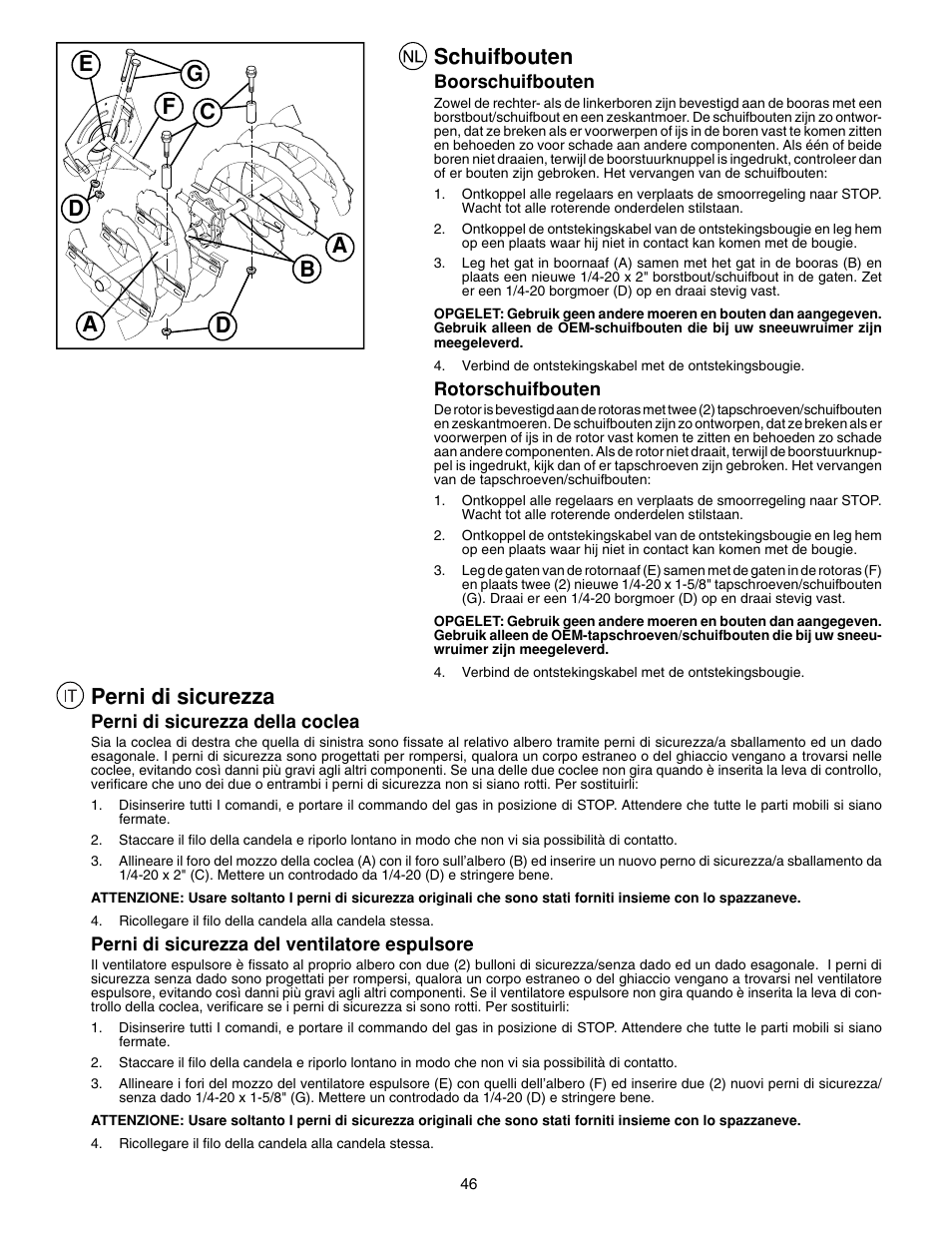 Schuifbouten, Perni di sicurezza | McCulloch PM85  EU User Manual | Page 46 / 60