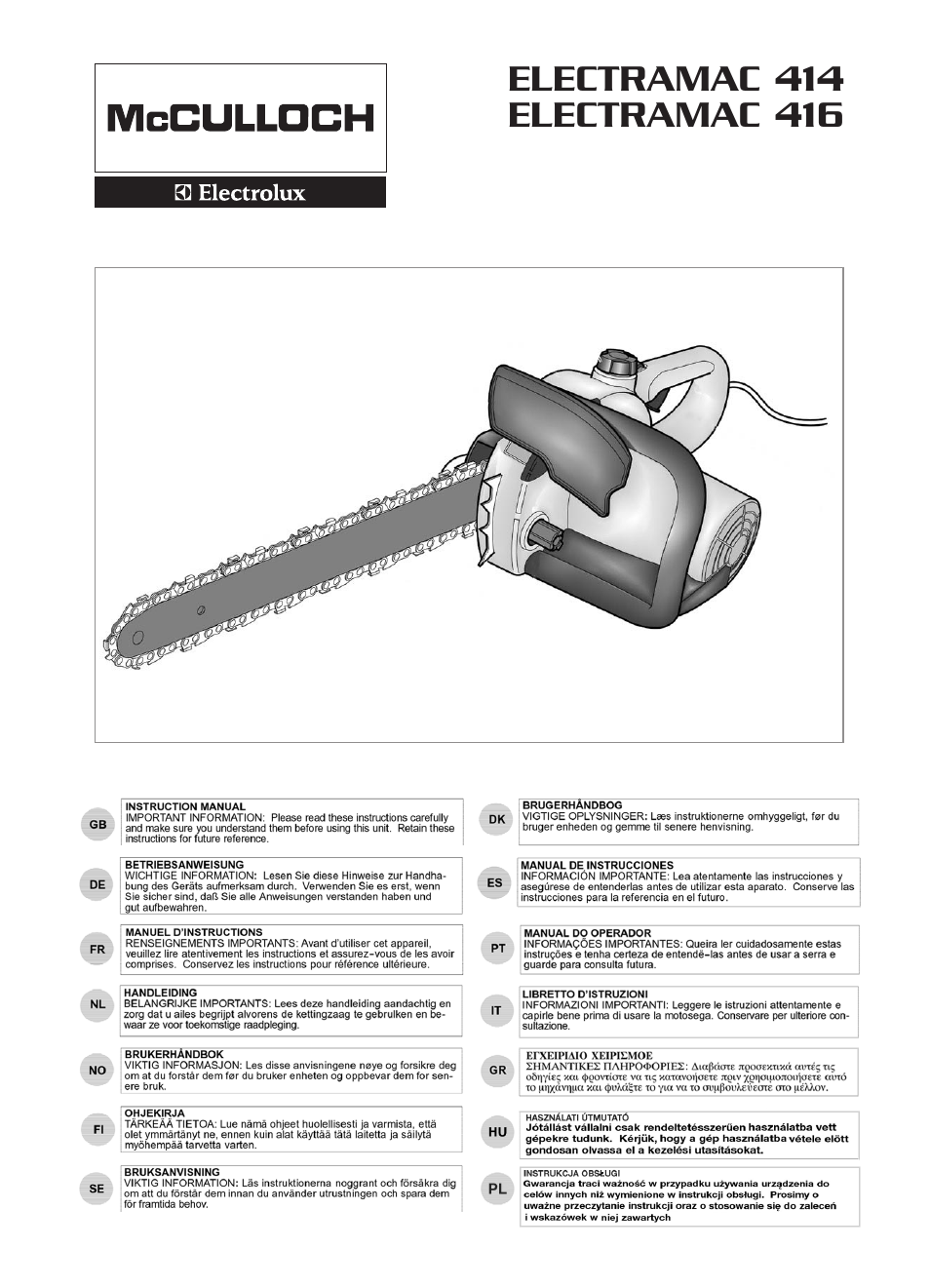 McCulloch Electramac 416 User Manual | 13 pages