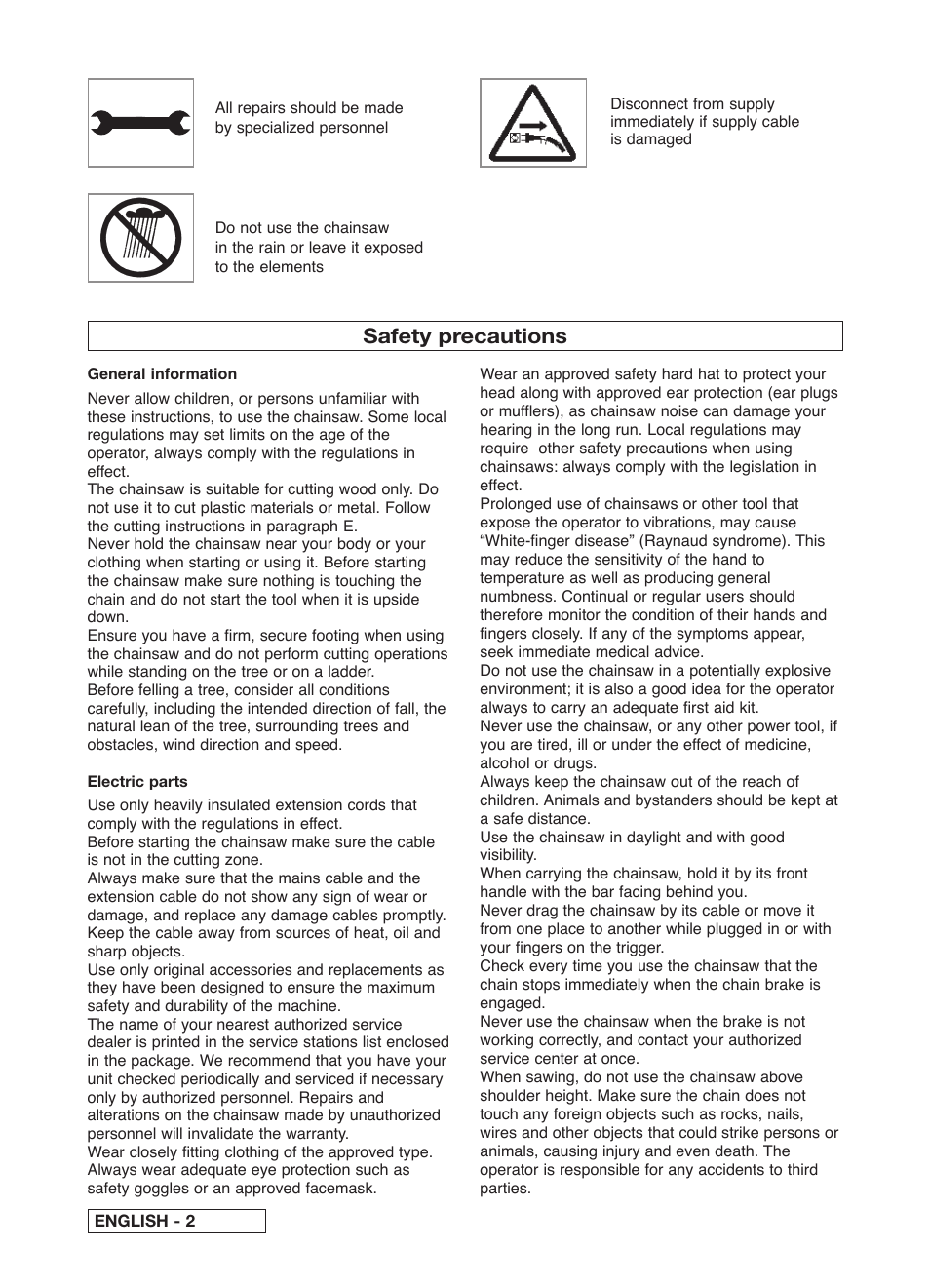 Safety precautions | McCulloch Electramac 416 User Manual | Page 9 / 13