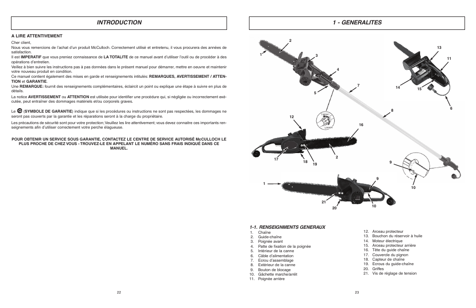 Introduction, 1 - generalites | McCulloch MCM2013 User Manual | Page 12 / 32