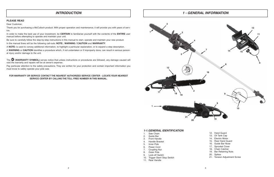 Introduction, 1 - general information | McCulloch MCM2013 User Manual | Page 2 / 32