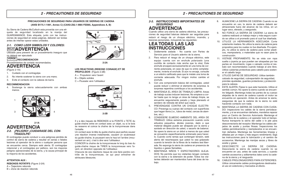 Advertencia, Lea todas las las instrucciones, 2 - precautiones de seguridad | McCulloch MCM2013 User Manual | Page 24 / 32