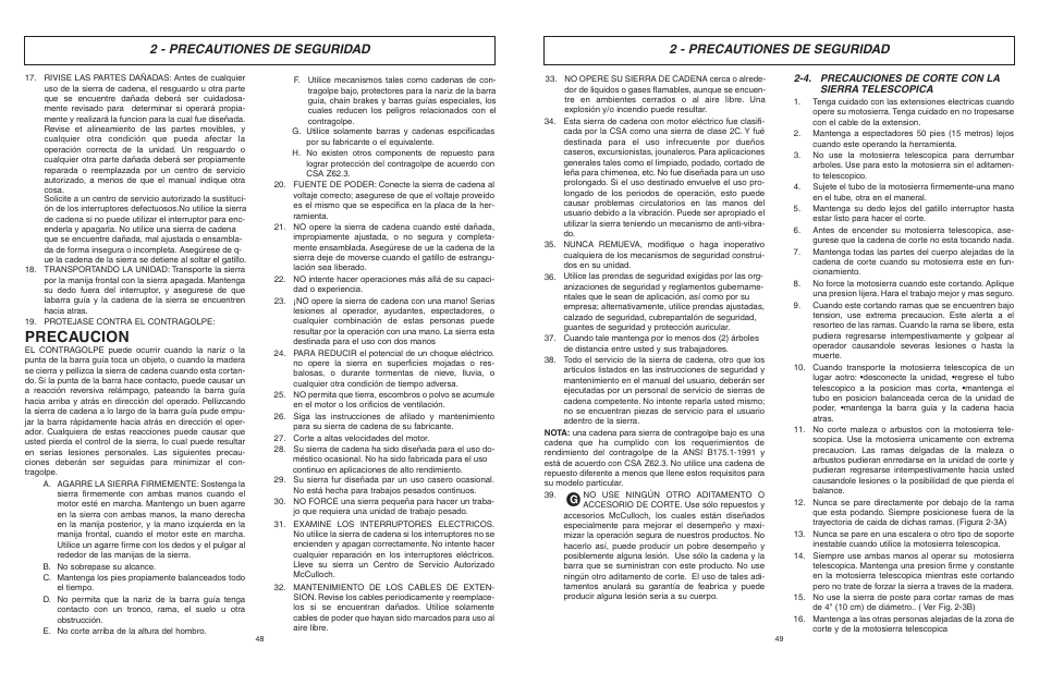 Precaucion, 2 - precautiones de seguridad | McCulloch MCM2013 User Manual | Page 25 / 32