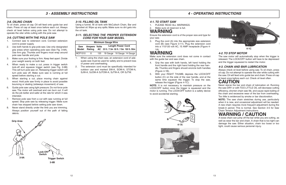 Warning, Caution, Warning / caution | 3 - assembly instructions, 4 - operating instructions | McCulloch MCM2013 User Manual | Page 7 / 32