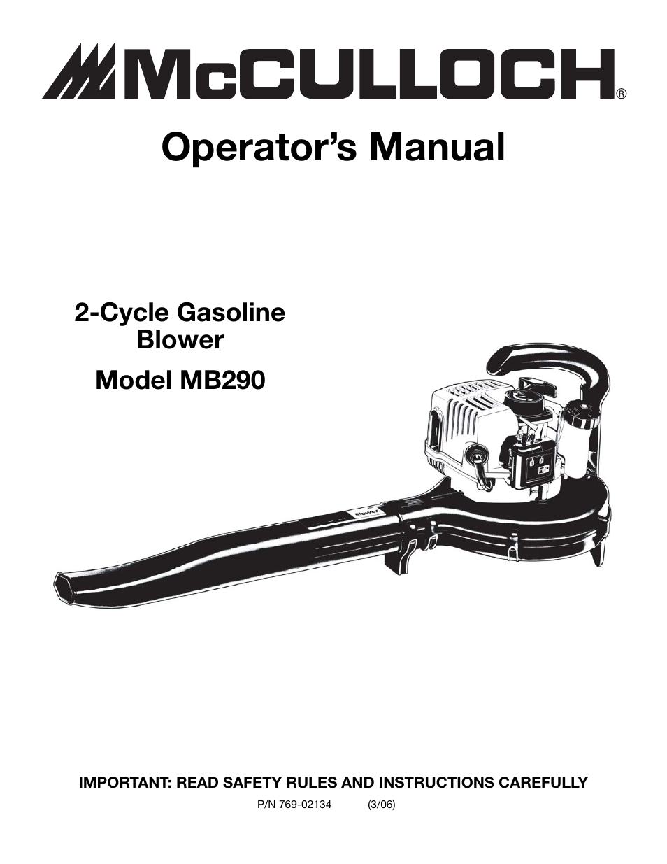 McCulloch MB290 User Manual | 56 pages