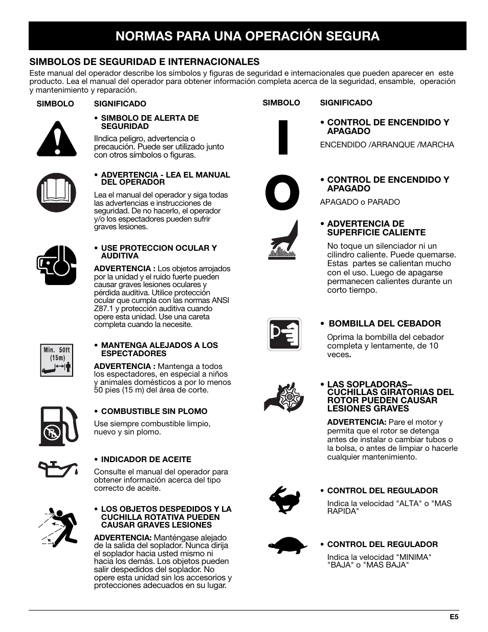 Normas para una operación segura | McCulloch MB290 User Manual | Page 41 / 56