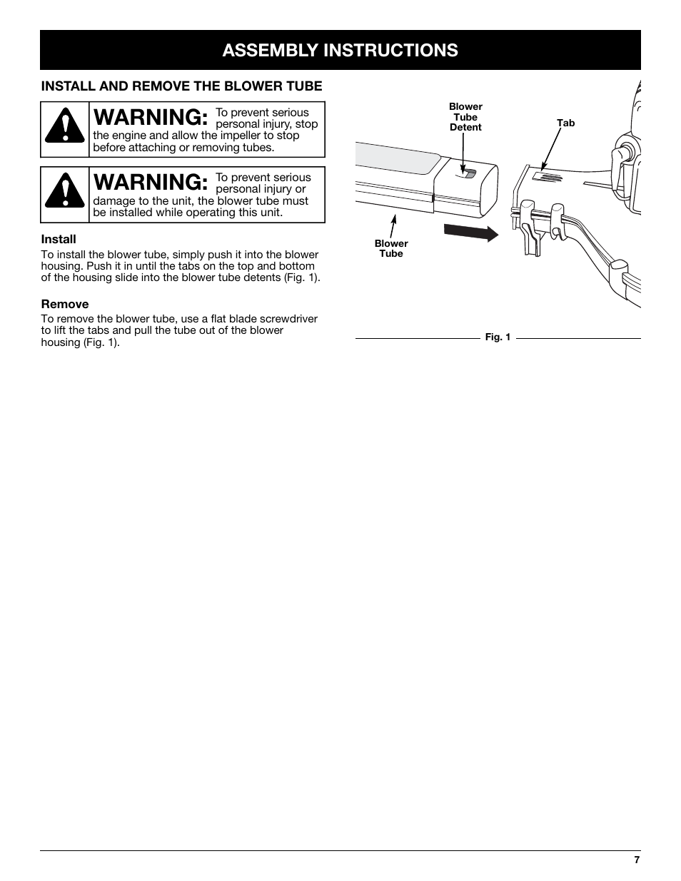 Warning, Assembly instructions | McCulloch MB290 User Manual | Page 7 / 56
