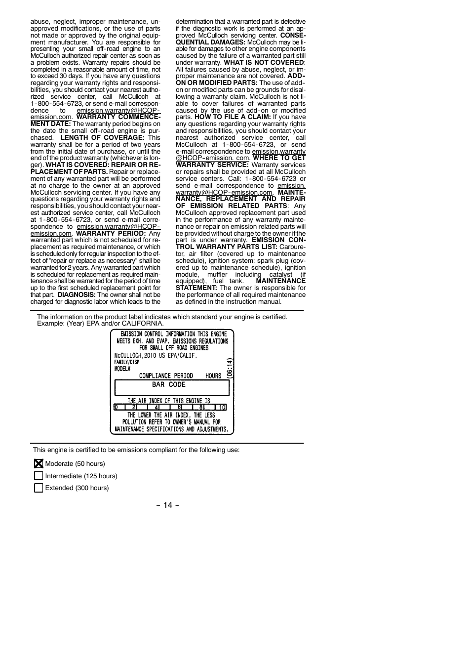 McCulloch 115376927 User Manual | Page 14 / 14