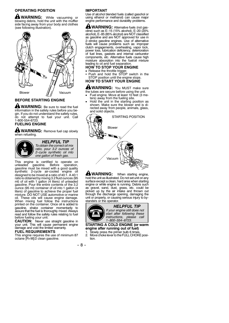 Warning, Helpful tip | McCulloch 115376927 User Manual | Page 8 / 14