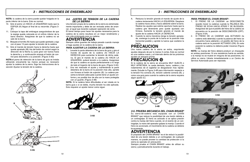 Advertencia, Precaucion, 3 - instrucciones de ensemblado | McCulloch MXC1840D User Manual | Page 27 / 36