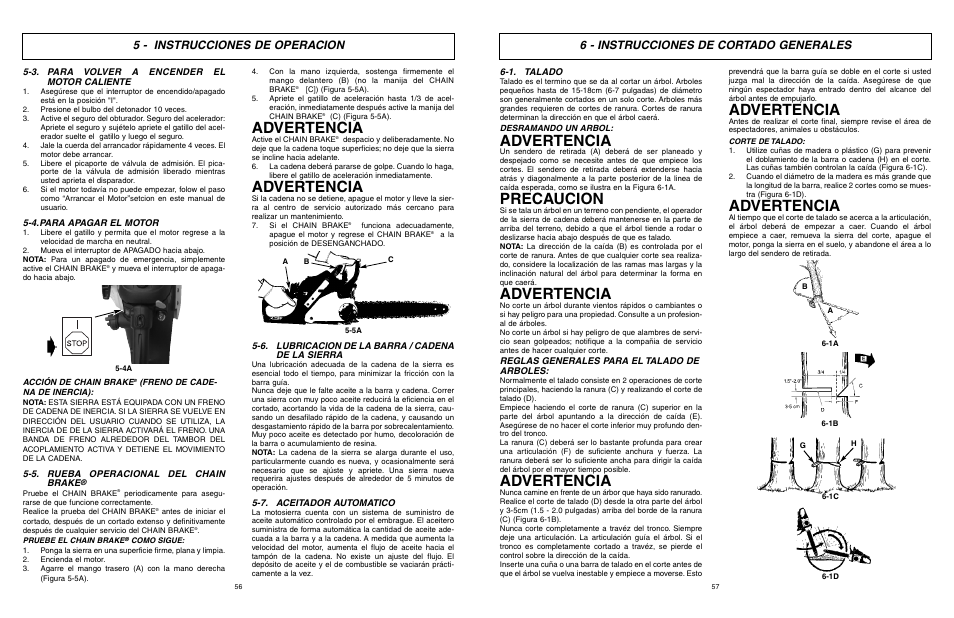 Advertencia, Precaucion, 5 - instrucciones de operacion | 6 - instrucciones de cortado generales | McCulloch MXC1840D User Manual | Page 29 / 36