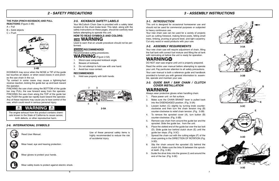 Warning, 2 - safety precautions 3 - assembly instructions | McCulloch MXC1840D User Manual | Page 4 / 36