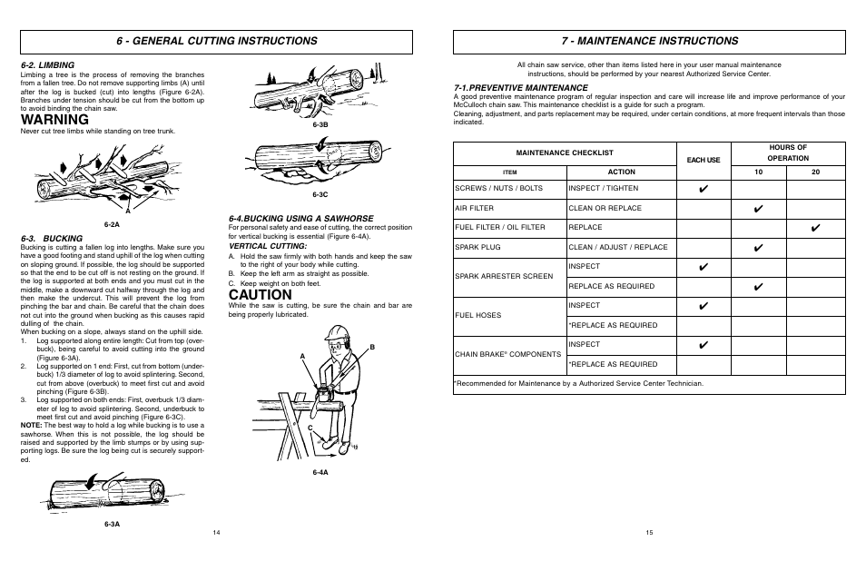 Warning, Caution, 6 - general cutting instructions | 7 - maintenance instructions | McCulloch MXC1840D User Manual | Page 8 / 36