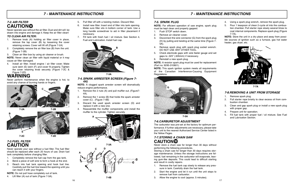 Caution, Warning, 7 - maintenance instructions | McCulloch MXC1840D User Manual | Page 9 / 36